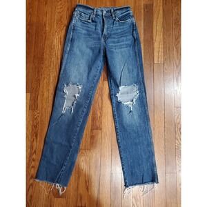 Arizona Jean Co Highest Rise 90s Straight Distressed Blue Denim Jeans Size 5